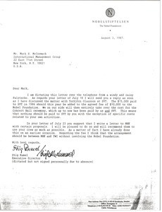 Letter from Stig Ramel to Mark H. McCormack