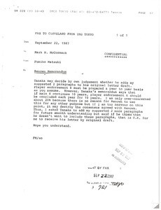 Fax from Fumiko Matsuki to Mark H. McCormack