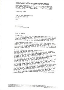 Letter from Mark H. McCormack to Edward Heath