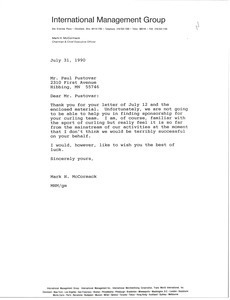 Letter from Mark H. McCormack to Paul Pustovar