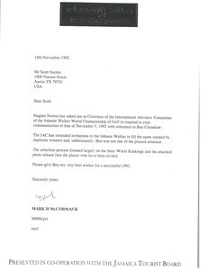 Letter from Mark H. McCormack to Scott Sayers