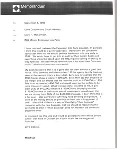 Memorandum from Mark H. McCormack to Dave Osborne and Chuck Bennett