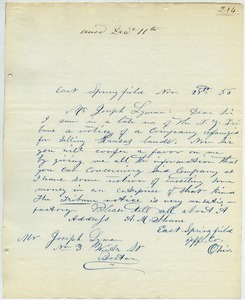 Letter from A. M. Shane to Joseph Lyman
