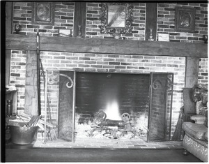 Fireplace, presumably at the Dreier home, Sunny Meadows