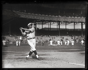 Babe Ruth taking batting practice at the Polo Grounds