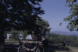 Bride and groom in carriage
