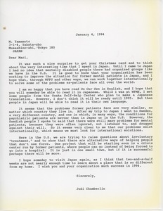 Letter from Judi Chamberlin to Mari Yamamoto