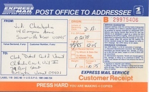Express mail service customer receipt