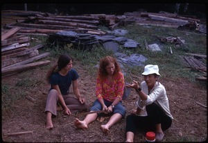 Nina Keller (left), her mother (right), and unidentified woman, Johnson Pasture Commune