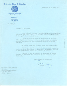 Letter from Université libre de Brussels to W. E. B. Du Bois