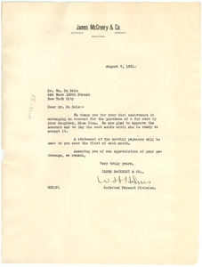 Letter from James McCreery & Co. to W. E. B. Du Bois