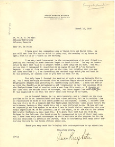 Letter from Anson Phelps Stokes to W. E. B. Du Bois