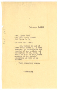 Letter from Crisis to Agnes Work