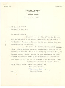 Letter from Gregory Hawkins to W. E. B. Du Bois