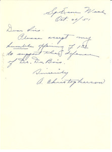 Letter from A. Christopherson to National Committee to Defend Dr. W. E. B. Du Bois & Associates
