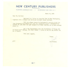 Letter from Mainstream to W. E. B. Du Bois