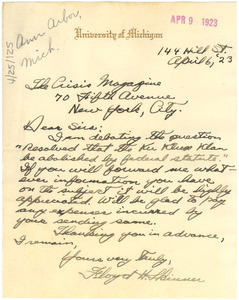 Letter from Floyd H. Skinner to the Crisis