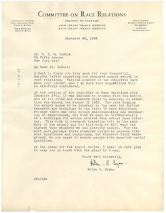Letter from The Committee on Race Relations to W. E. B. Du Bois