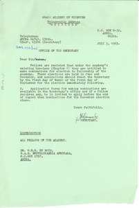 Letter from Ghana Academy of Sciences to W. E. B. Du Bois