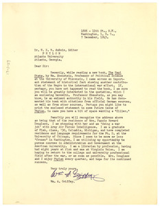Letter from William A. Griffey to W. E. B. Du Bois