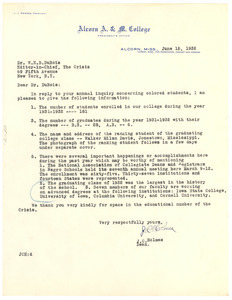 Letter from Alcorn A & M College to W. E. B. Du Bois