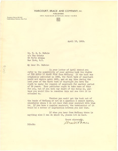 Letter from Harcourt Brace and Company to W. E. B. Du Bois