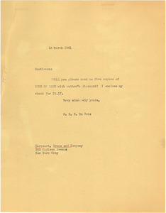 Letter from W. E. B. Du Bois to Harcourt Brace & Company