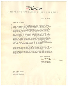 Letter from Nation to W. E. B. Du Bois