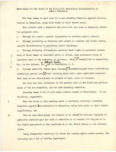 Memorandum for the Board of the NAACP concerning discrimination in public education [fragment]