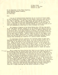Letter from W. E. B. Du Bois to United Nations General Assembly