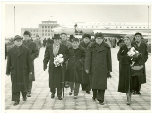 W. E. B. Du Bois and Shirley Graham Du Bois arriving in China from Moscow, February 1959