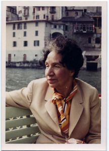 Shirley Graham Du Bois seated by a river