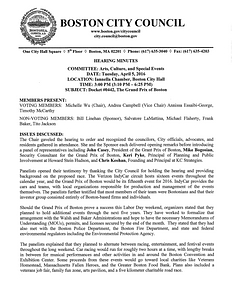 Committee on Arts, Culture, and Special Events hearing minutes, April 5, 2016