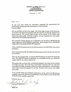 Correspondence from Stanley Biber to Lou Sullivan (February 3, 1986)