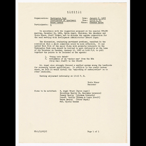 Minutes from meeting of Washington Park Association of Apartment House Owners (WAPAAHO) held January 6, 1965 at Freedom House