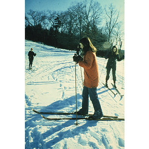 Young women skiing on a slope
