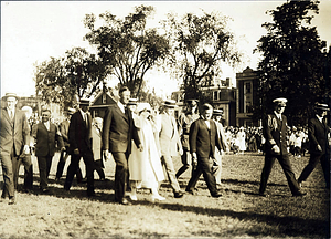 President and Mrs. Coolidge leaving the Common with Mayor Harland A. McPhetres, after the exercises