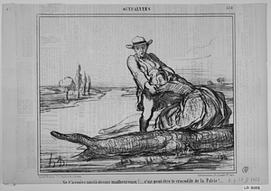 - Ne t'assoies pas là-dessus malheureuse!.... c'est peut-être le crocodile de la Patrie!....