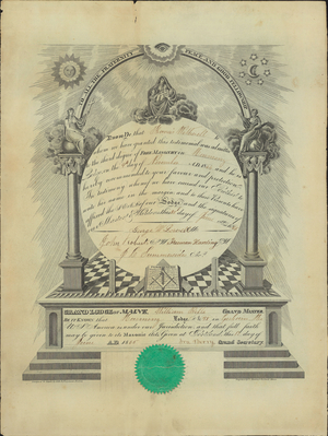 Master Mason certificate for Francis Wetherell