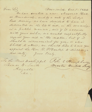 Letter from John C. Humphreys to Thomas W. Smith, 1844 October 5