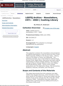 LGBTQ Archive - Newsletters, 1971 - 2003