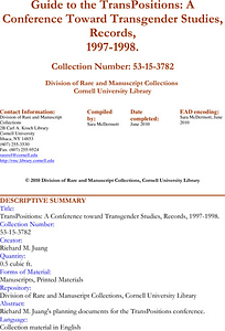 Guide to the TransPositions: A Conference Toward Transgender Studies, Records, 1997-1998