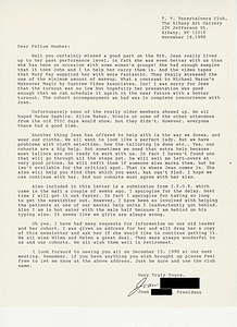 Letter from Joan, T.V. Entertainers Club President (November 18, 1990)