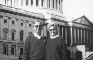 John Joseph Moakley and Evelyn Moakley standing in front of the United States Capitol, 1985
