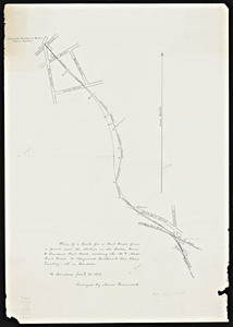 Plan of a route for a railroad from a point near the station on the Boston, Barre and Gardner Railroad, crossing the Vt. and Mass. railroad: to Heywood Brothers and Co.'s Chair Factory - all in Gardner / surveyed by Aaron Greenwood.