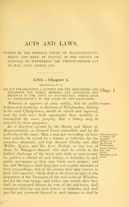 1783 Chap. 0001 An Act For Granting A Lottery For The Rebuilding And Repairing The Public Bridges, And Repairing The Highway In The Town Of Winchendon, Which Lead To Charlestown, In The State Of New Hampshire.