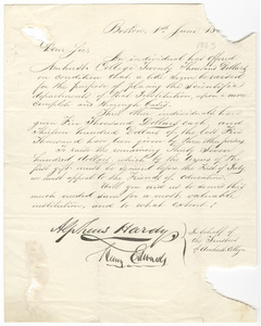 Alpheus Hardy and Henry Edwards letter to unidentified recipient, 1863 June 1