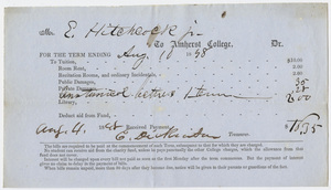 Edward Hitchcock receipt of payment to Amherst College, 1848 August 4