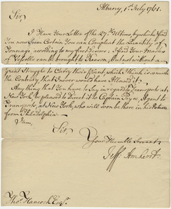 Jeffery Amherst letter to Thomas Hancock, 1761 July 1