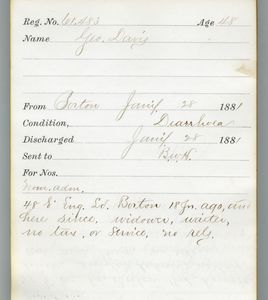 Tewksbury Almshouse Intake Record: Davis, George